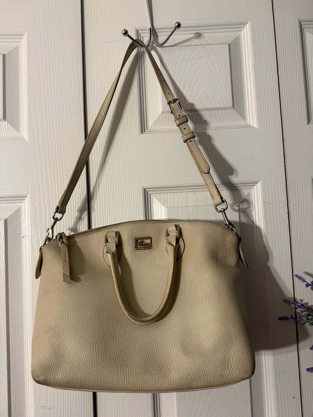 Dooney & Bourke Pebbled Leather Satchel in Ivory